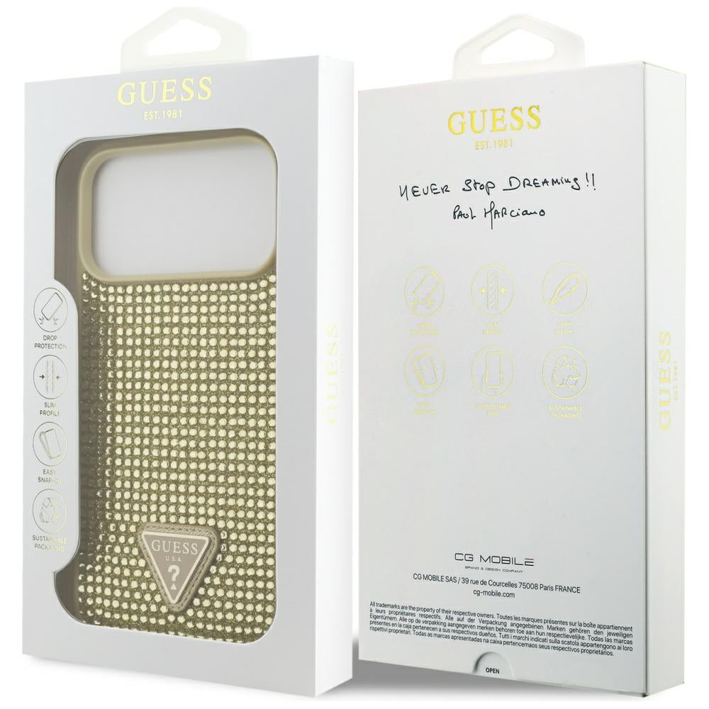 Guess Rhinestone Triangle Logo Case til iPhone 17 Pro Max - Guld
