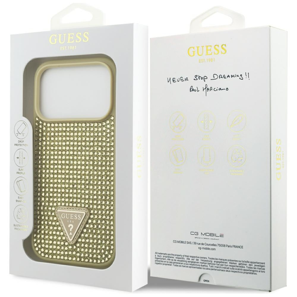 Gæt Rhinestone Triangle Logo iPhone 17 Pro Case - Guld