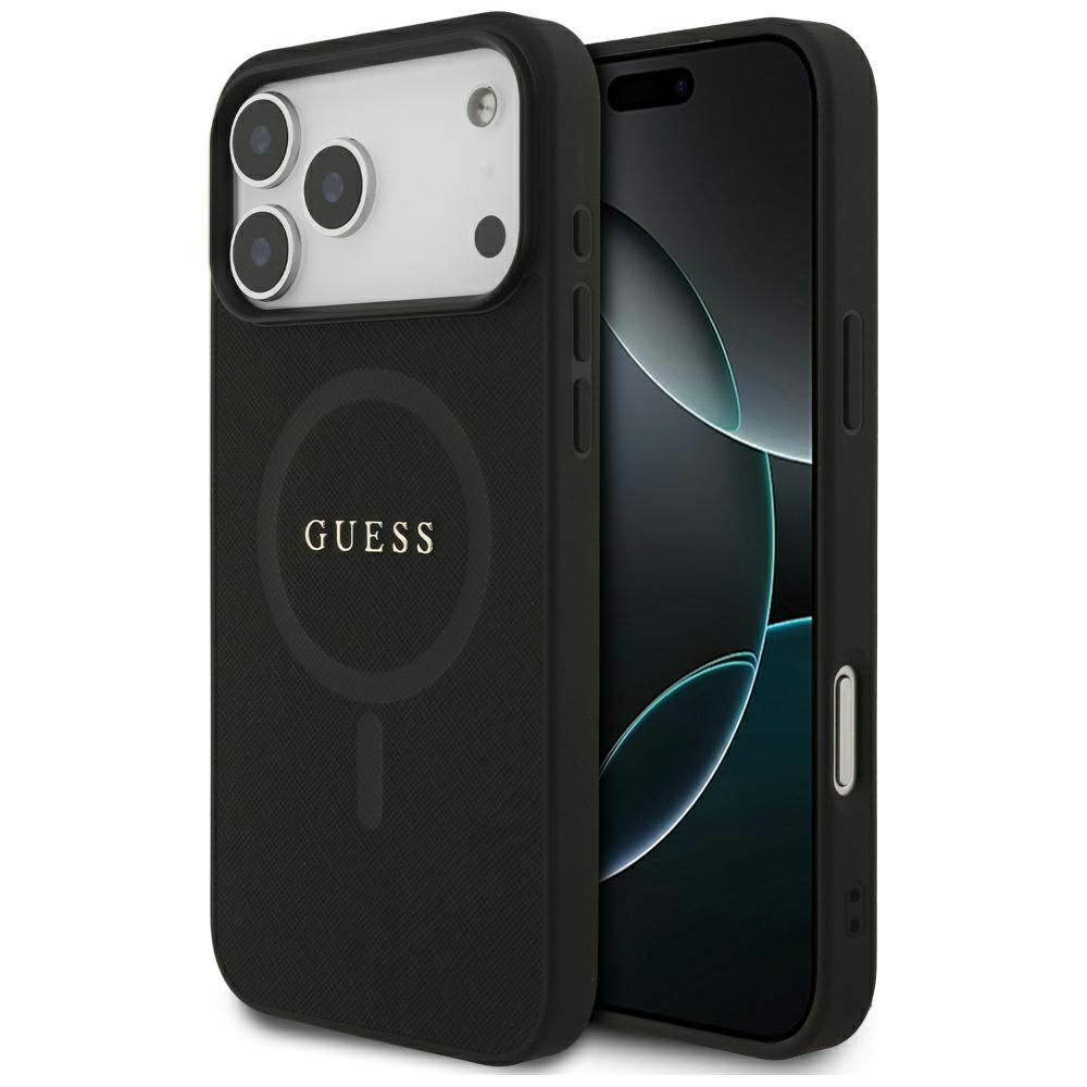 Guess Saffiano Classic Logo MagSafe Case til iPhone 17 Pro Max - sort