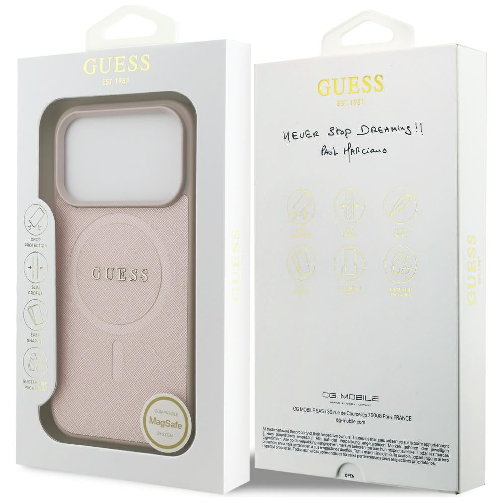 Guess Saffiano Classic Logo MagSafe Case til iPhone 17 Pro - Pink
