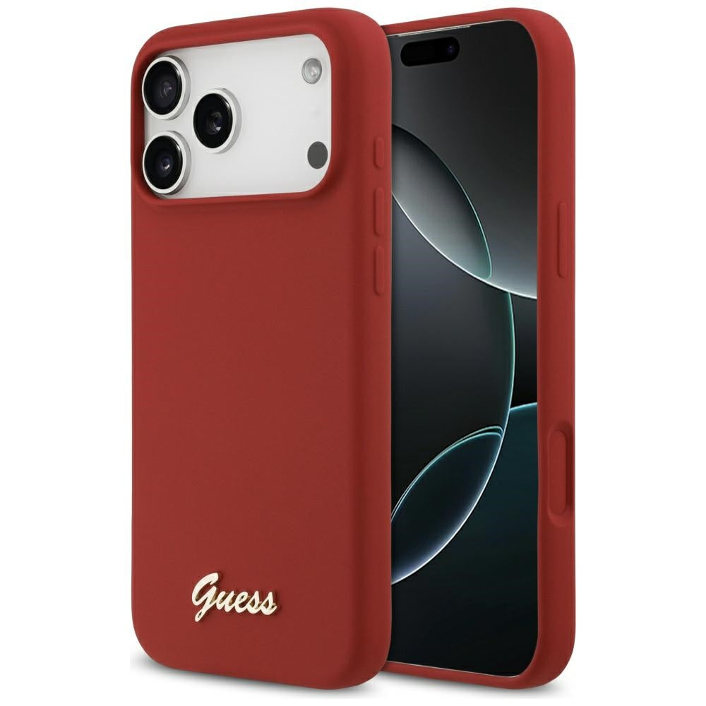 Guess Silicone Script Metal Logo MagSafe Case til iPhone 17 Pro Max - Rød