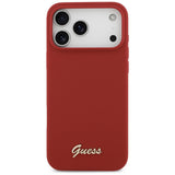 Guess Silicone Script Metal Logo MagSafe Case til iPhone 17 Pro Max - Rød