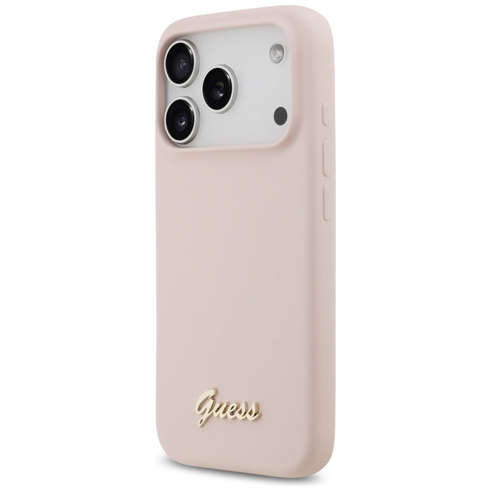 Guess Silicone Script Metal Logo MagSafe Case til iPhone 17 Pro - Pink