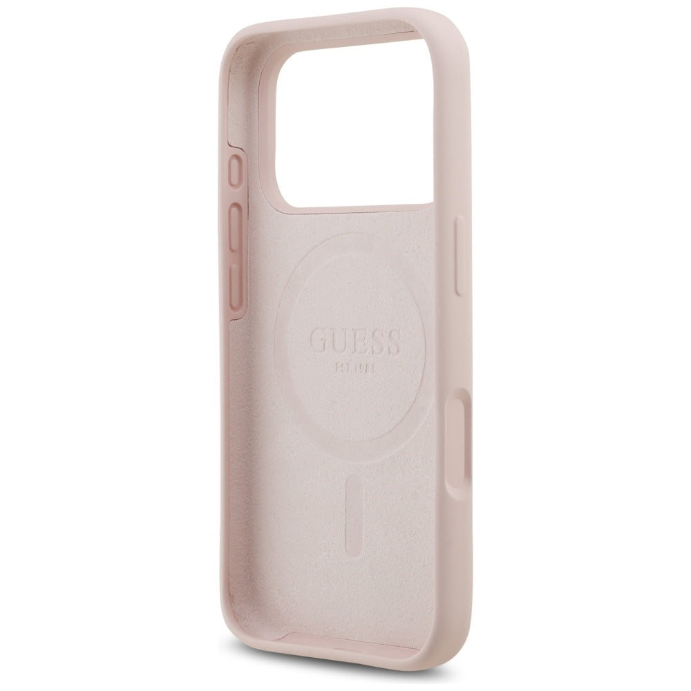 Guess Silicone Script Metal Logo MagSafe Case til iPhone 17 Pro - Pink
