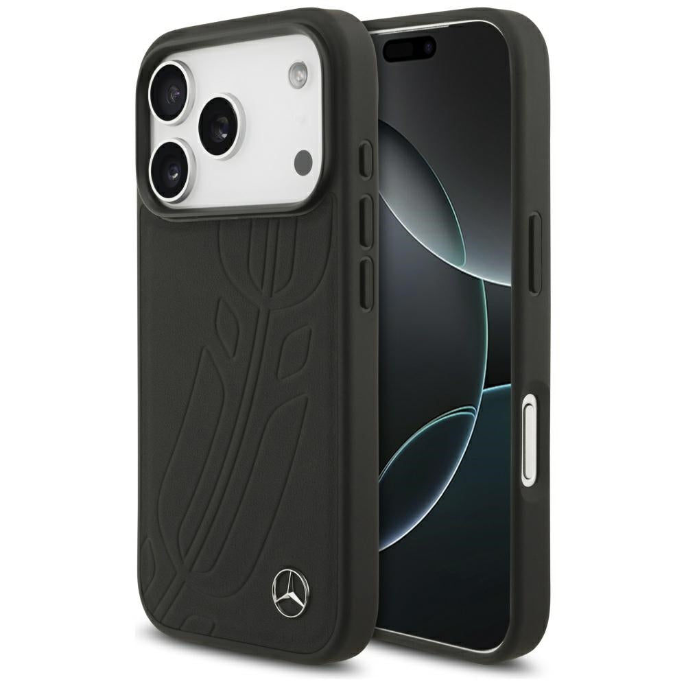 Mercedes læder Large Laurel Leave MagSafe Case til iPhone 17 Pro - sort