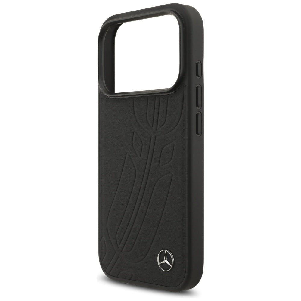 Mercedes læder Large Laurel Leave MagSafe Case til iPhone 17 Pro - sort
