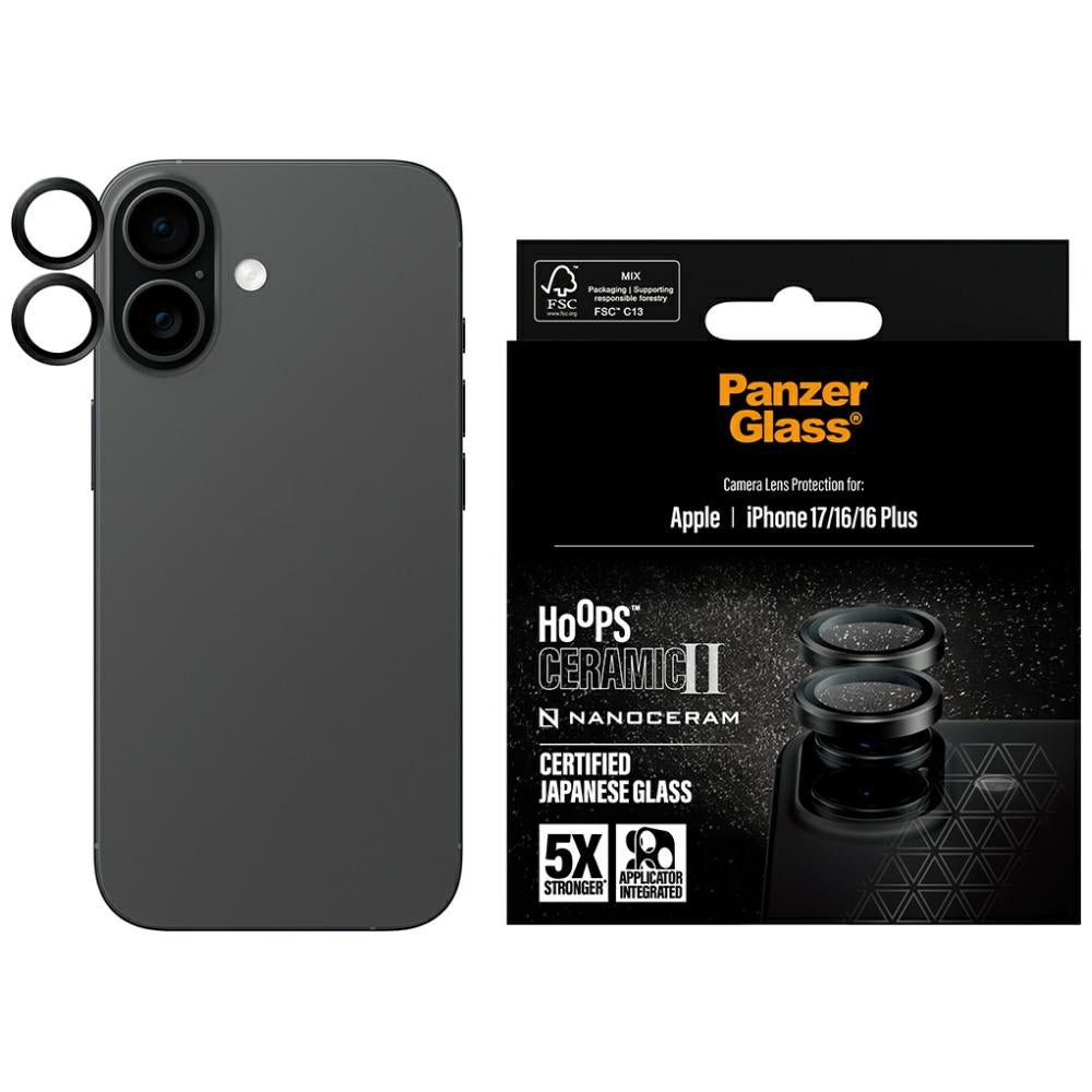 PanzerGlass Hoops Ceramic II tempereret glas lins skærmbeskytter til iPhone 16 / 16 Plus / 17