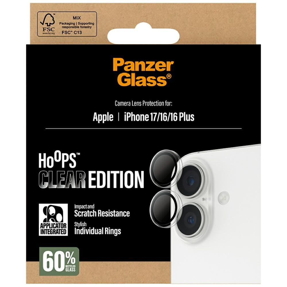 PanzerGlass Hoops Hæmmede glas lins skærmbeskytter til iPhone 16 / 16 Plus / 17