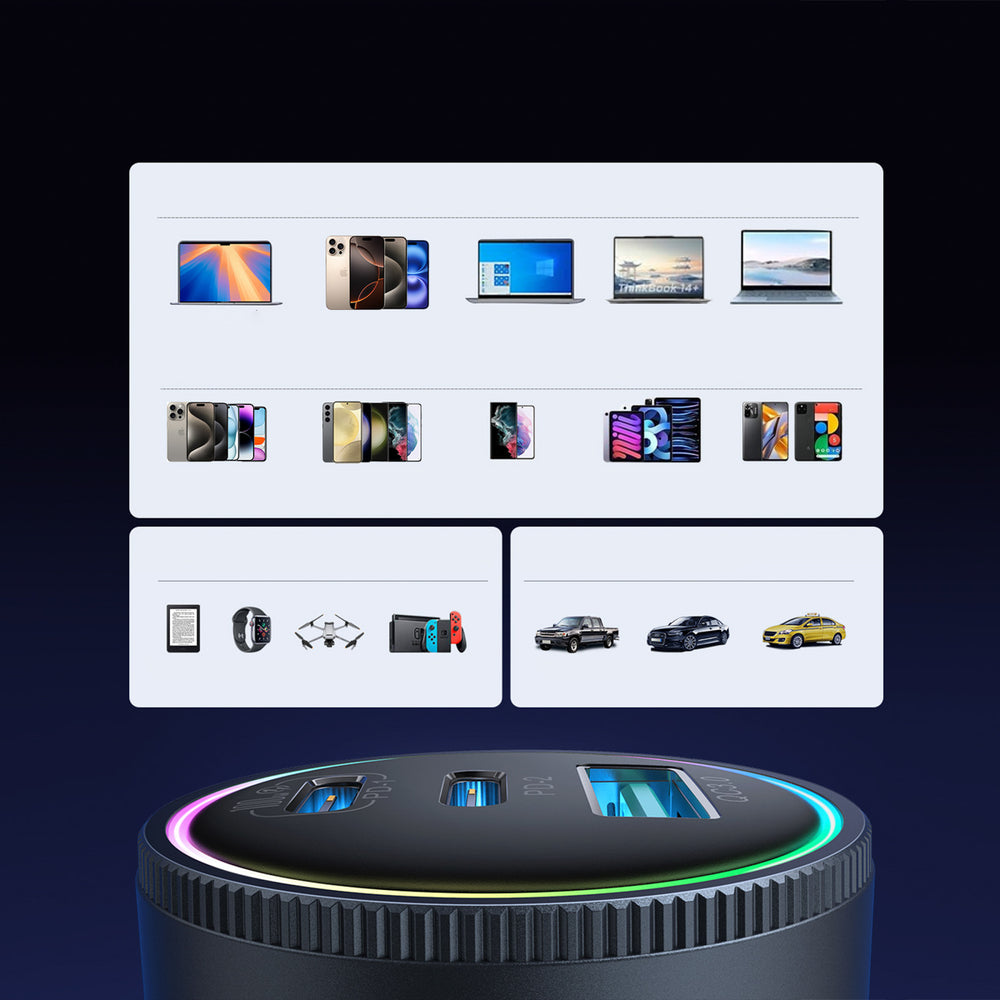 Joyroom JR-CCN07 145W Biloplader 2xUSB-C USB-A + 100W USB-C Kabel - mørkgrå