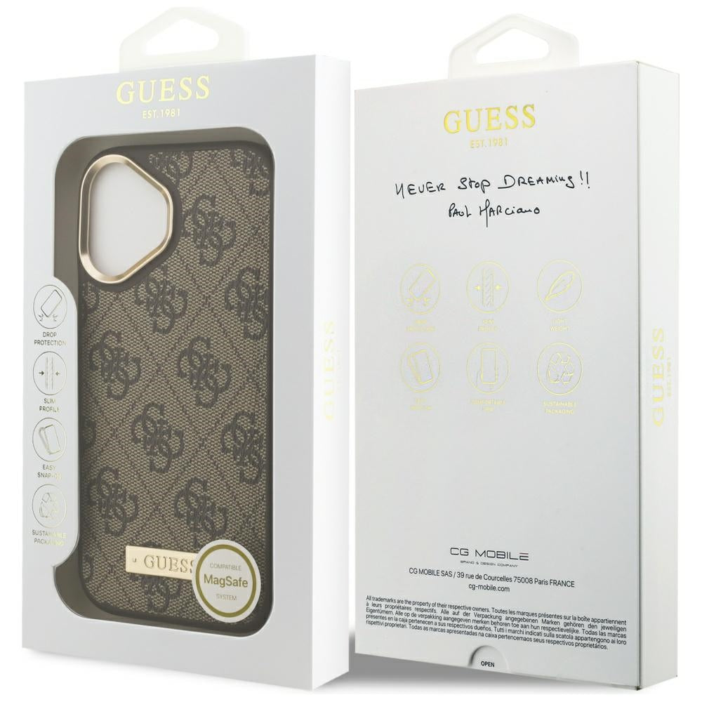 Guess 4G Logo Plate MagSafe-hylster til iPhone 17 - brun