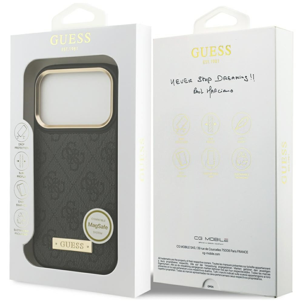 Guess 4G Logo Plate MagSafe Case til iPhone 17 Pro - sort
