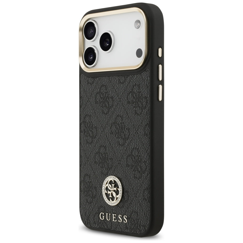 Guess 4G Srtass Logo & Big Strap Metal Buttons MagSafe Case til iPhone 17 Pro Max - sort