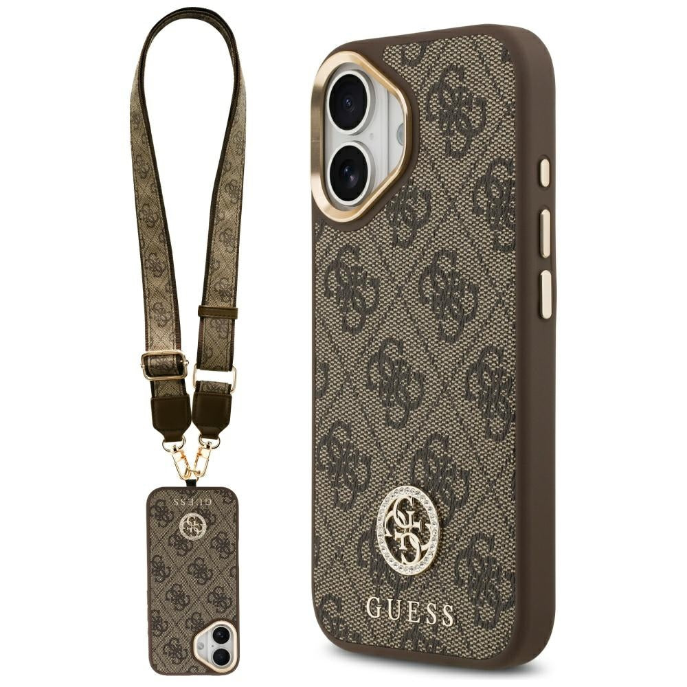Guess 4G Strass Logo & Big Strap Metal Buttons MagSafe Case til iPhone 17 - Brunt
