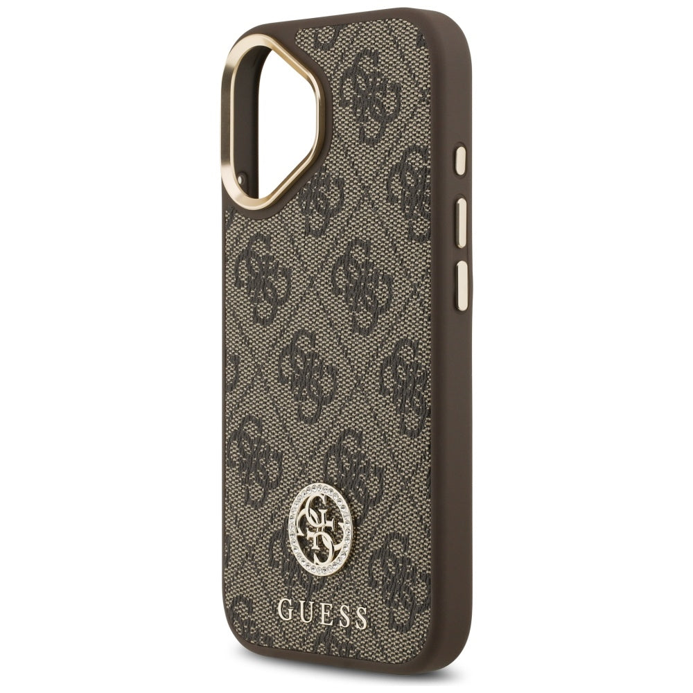 Guess 4G Strass Logo & Big Strap Metal Buttons MagSafe Case til iPhone 17 - Brunt
