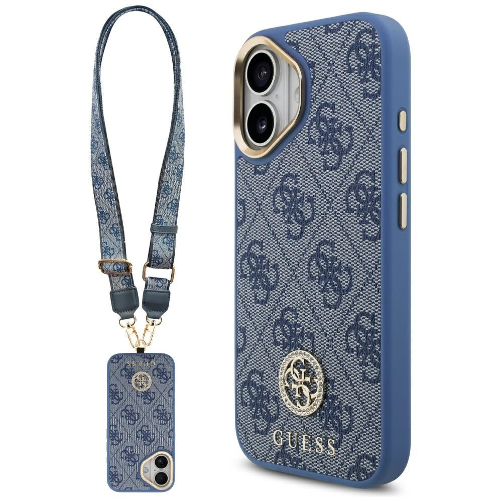 Guess 4G Strass Logo & Big Strap Metal Buttons MagSafe Case til iPhone 17 - Blå