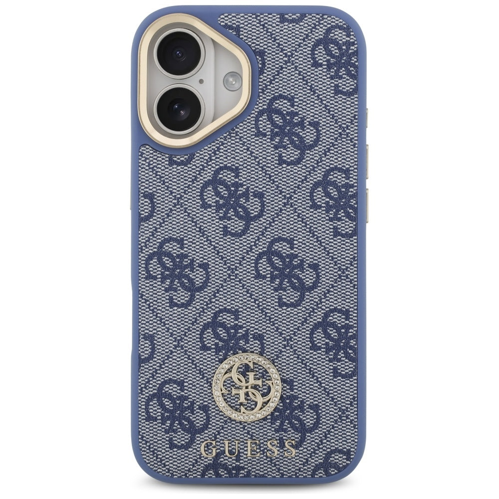 Guess 4G Strass Logo & Big Strap Metal Buttons MagSafe Case til iPhone 17 - Blå