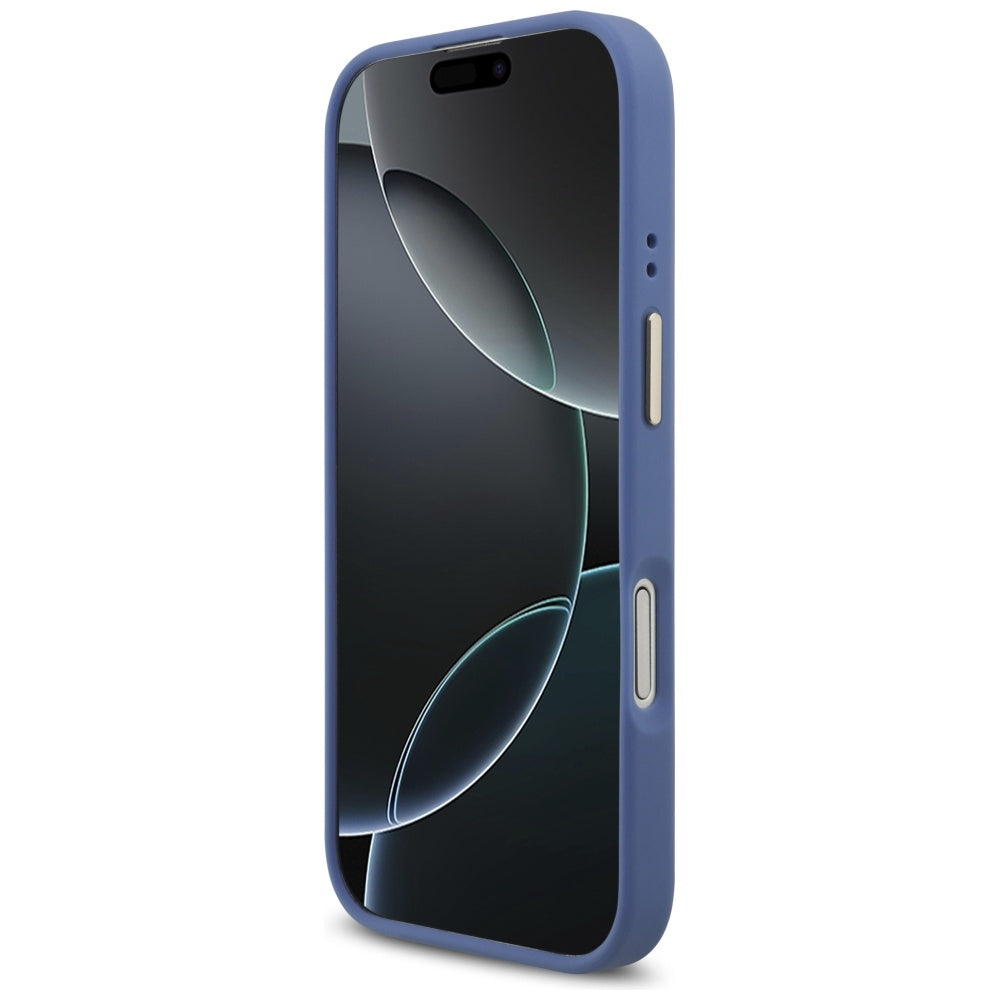 Guess 4G Strass Logo & Big Strap Metal Buttons MagSafe Case til iPhone 17 - Blå