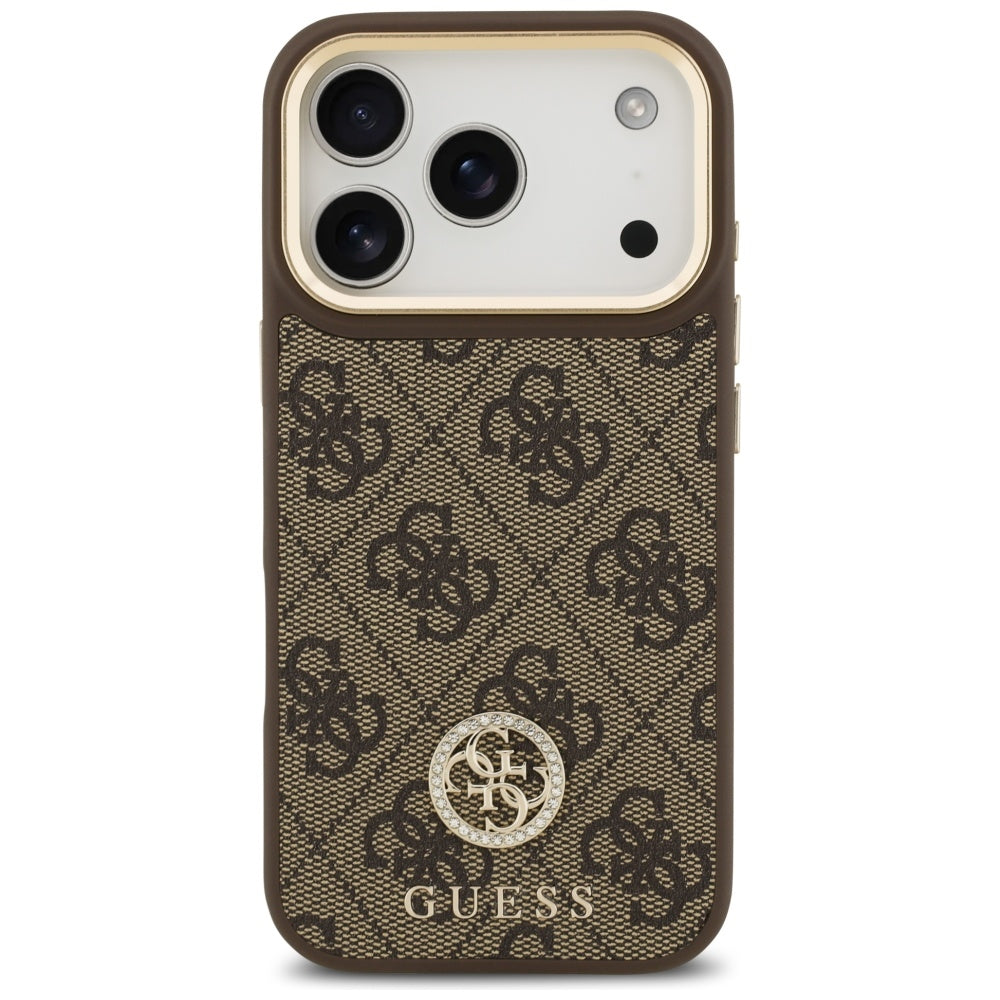 Guess 4G Strass Logo & Big Strap Metal Buttons MagSafe Case til iPhone 17 Pro - Brunt