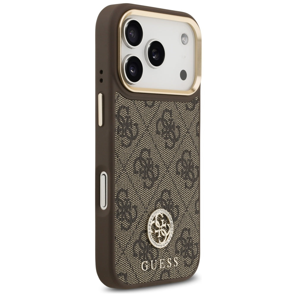 Guess 4G Strass Logo & Big Strap Metal Buttons MagSafe Case til iPhone 17 Pro - Brunt