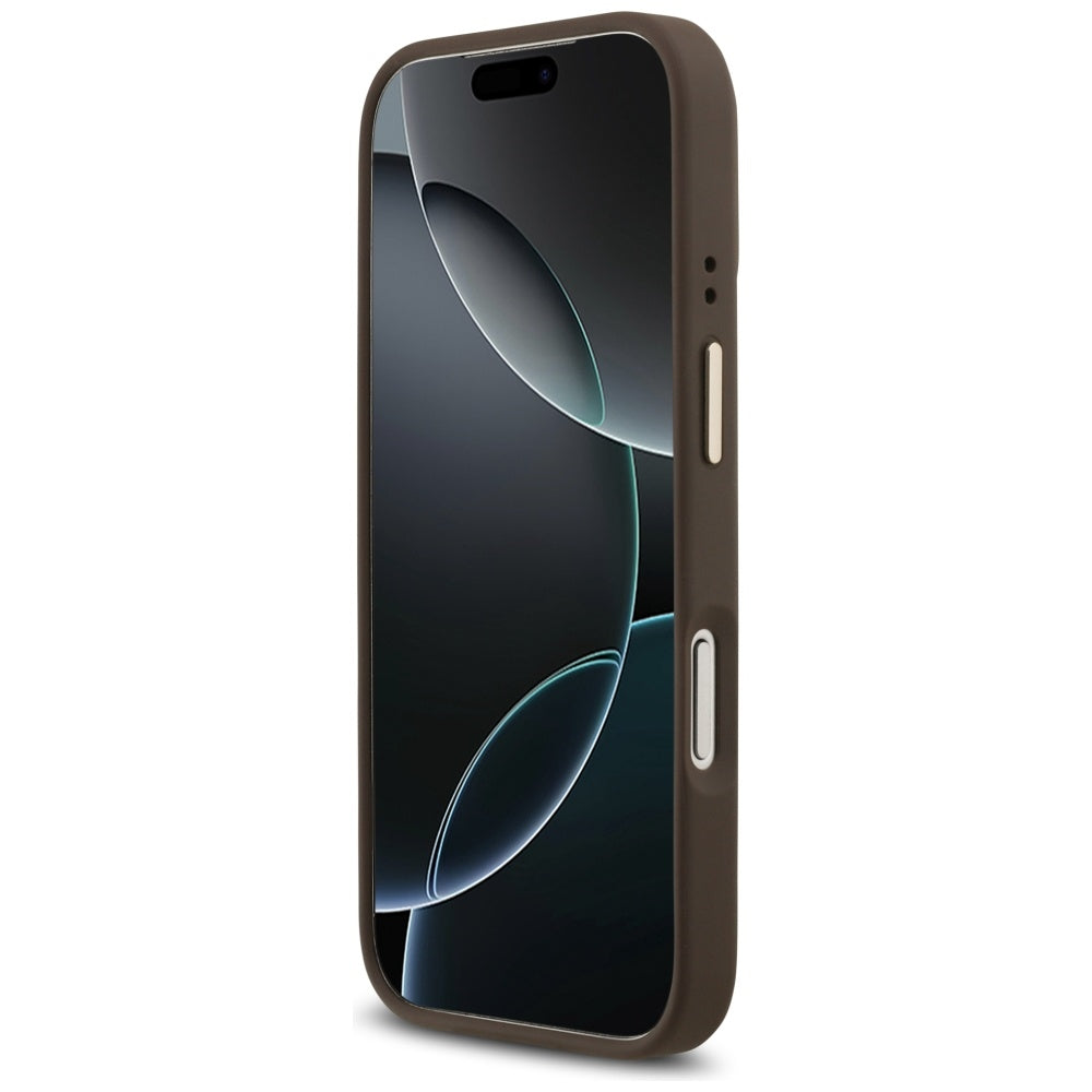 Guess 4G Strass Logo & Big Strap Metal Buttons MagSafe Case til iPhone 17 Pro - Brunt