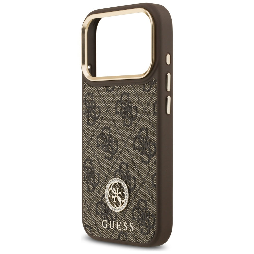 Guess 4G Strass Logo & Big Strap Metal Buttons MagSafe Case til iPhone 17 Pro - Brunt