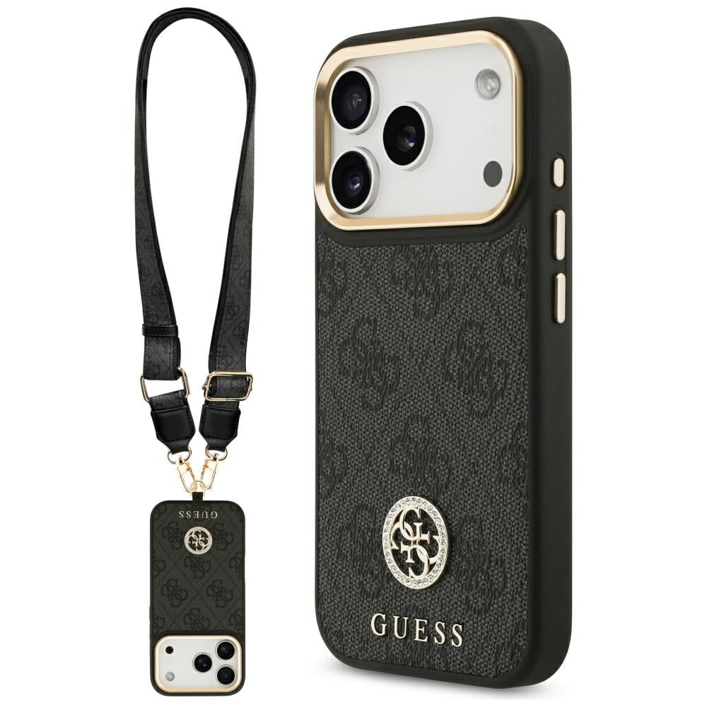 Guess 4G Strass Logo & Big Strap Metal Buttons MagSafe Case til iPhone 17 Pro - sort