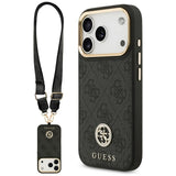 Guess 4G Strass Logo & Big Strap Metal Buttons MagSafe Case til iPhone 17 Pro - sort