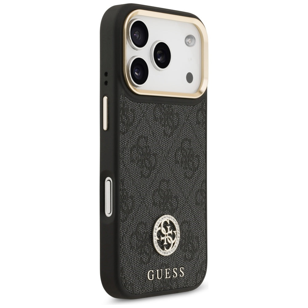 Guess 4G Strass Logo & Big Strap Metal Buttons MagSafe Case til iPhone 17 Pro - sort