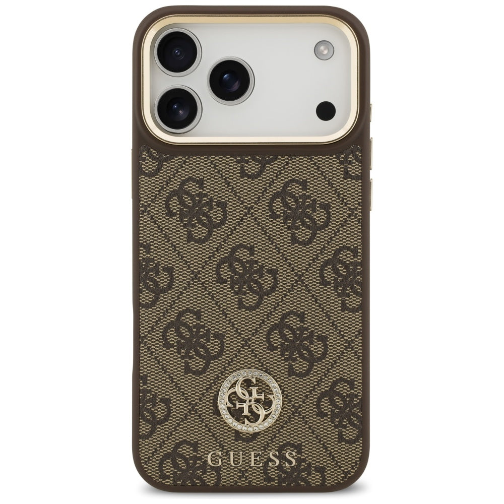 Guess 4G Strass Logo & Big Strap Metal Buttons MagSafe Case til iPhone 17 Pro Max - Brunt