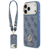 Guess 4G Strass Logo & Big Strap Metal Buttons MagSafe Case til iPhone 17 Pro Max - Blå
