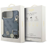 Guess 4G Strass Logo & Big Strap Metal Buttons MagSafe Case til iPhone 17 Pro Max - Blå