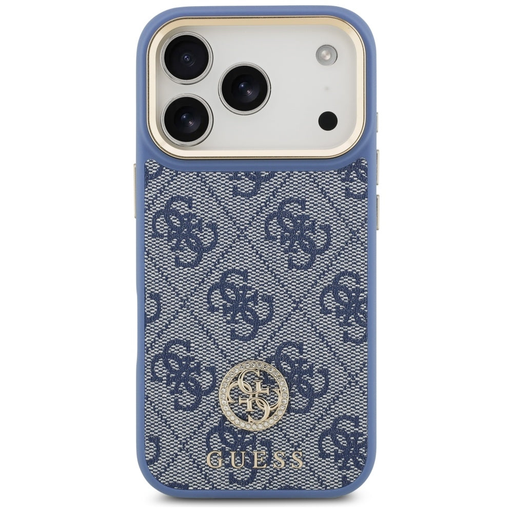 Guess 4G Strass Logo & Big Strap Metal Buttons MagSafe Case til iPhone 17 Pro - Blå