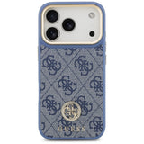Guess 4G Strass Logo & Big Strap Metal Buttons MagSafe Case til iPhone 17 Pro - Blå