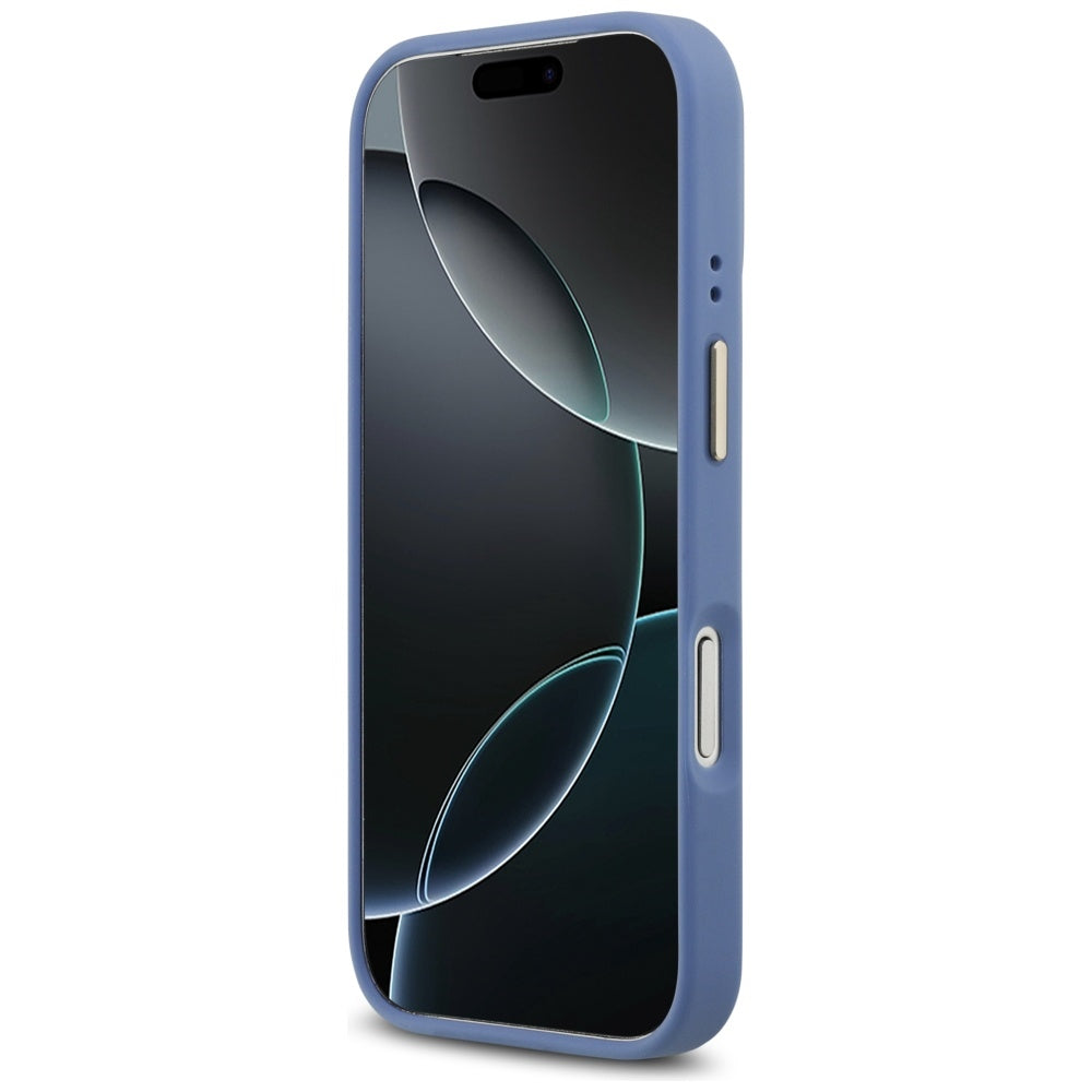 Guess 4G Strass Logo & Big Strap Metal Buttons MagSafe Case til iPhone 17 Pro - Blå