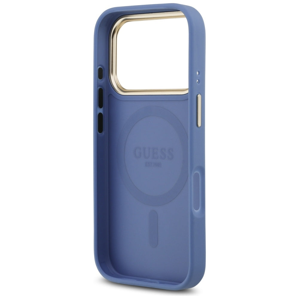 Guess 4G Strass Logo & Big Strap Metal Buttons MagSafe Case til iPhone 17 Pro - Blå