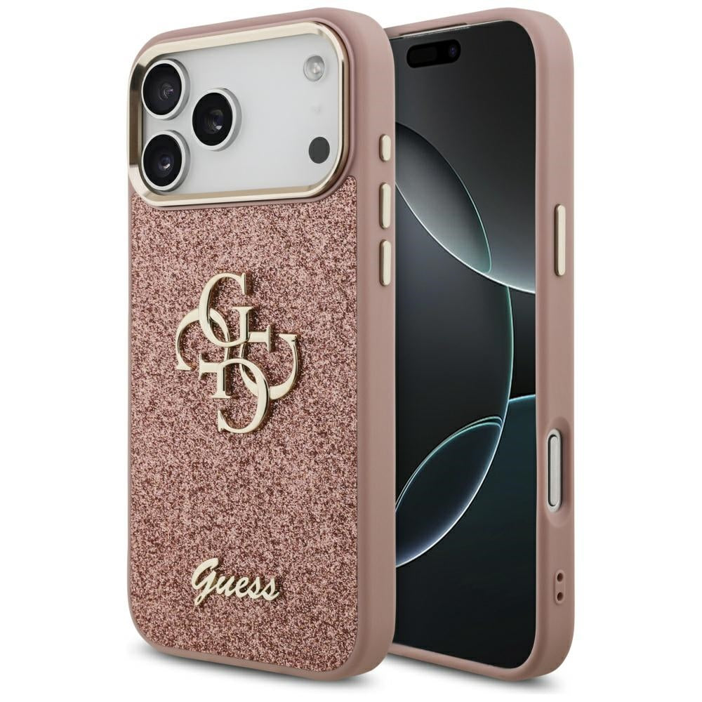Guess Fixed Glitter Big 4G Metal Frame Case til iPhone 17 Pro Max - Pink