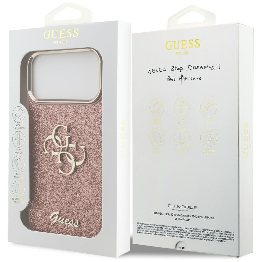 Guess Fixed Glitter Big 4G Metal Frame Case til iPhone 17 Pro Max - Pink