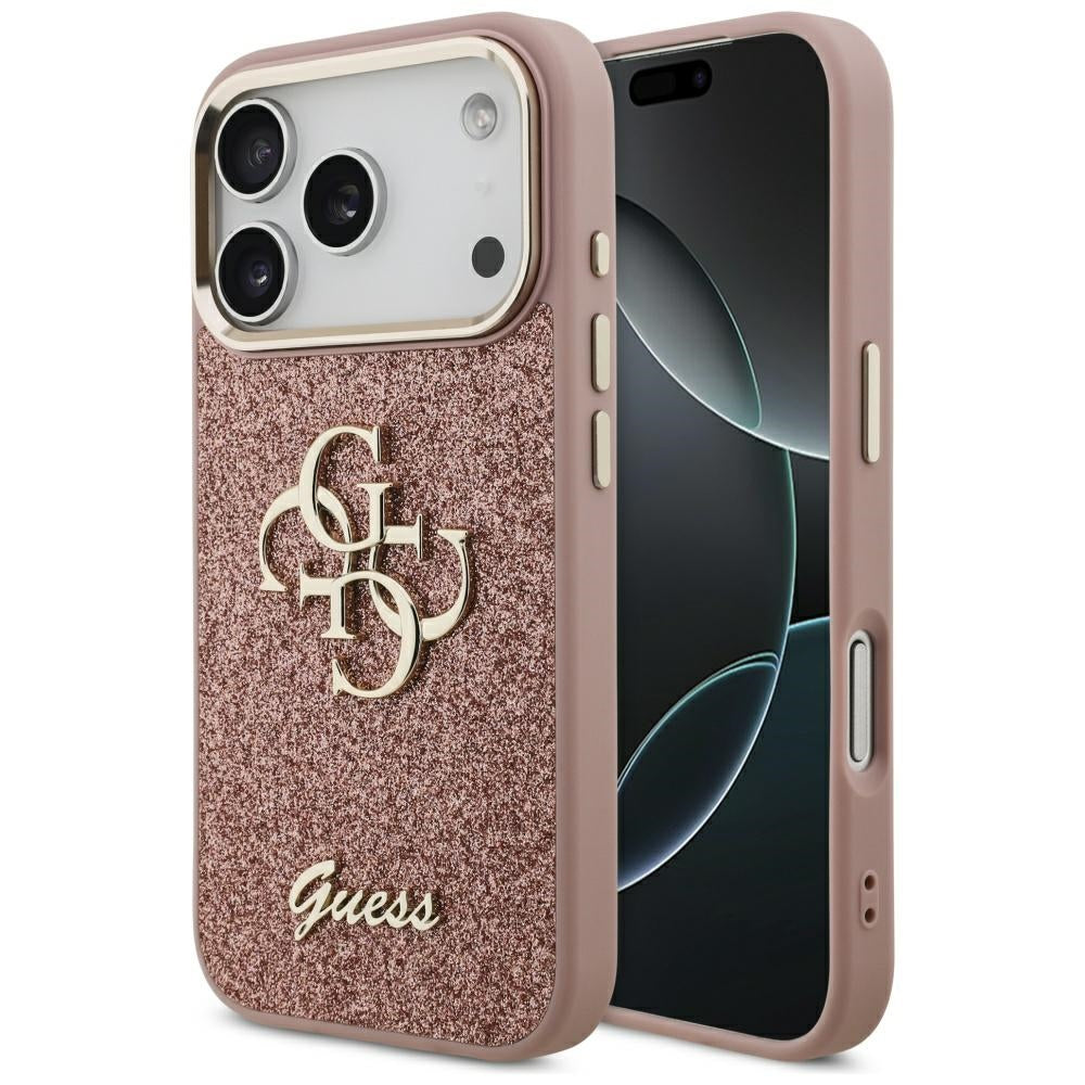 Guess Fixed Glitter Big 4G Metal Frame Case til iPhone 17 Pro - Pink