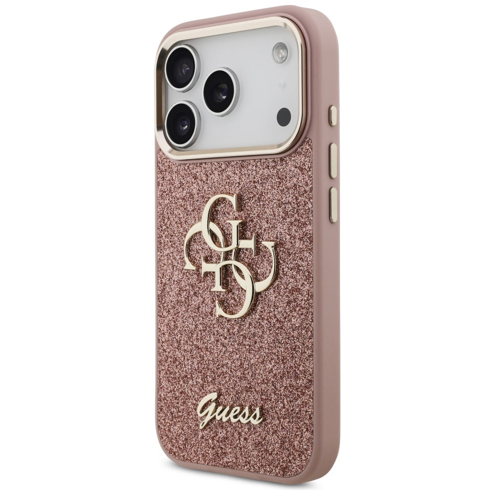 Guess Fixed Glitter Big 4G Metal Frame Case til iPhone 17 Pro - Pink