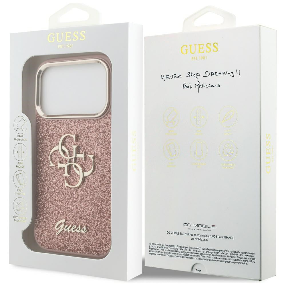 Guess Fixed Glitter Big 4G Metal Frame Case til iPhone 17 Pro - Pink