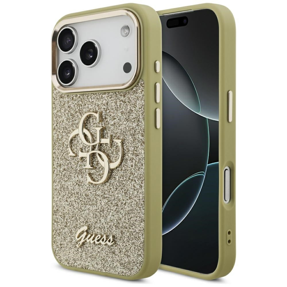 Guess Fixed Glitter Big 4G Metal Frame Case til iPhone 17 Pro - guld