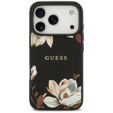 Guess Grained Flowers Classic Logo MagSafe-foder for iPhone 17 Pro - sort