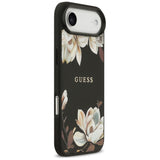 Guess Grained Flowers Classic Logo MagSafe-kasse til iPhone Air - sort