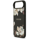 Guess Grained Flowers Classic Logo MagSafe-kasse til iPhone Air - sort