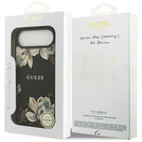 Guess Grained Flowers Classic Logo MagSafe-kasse til iPhone Air - sort