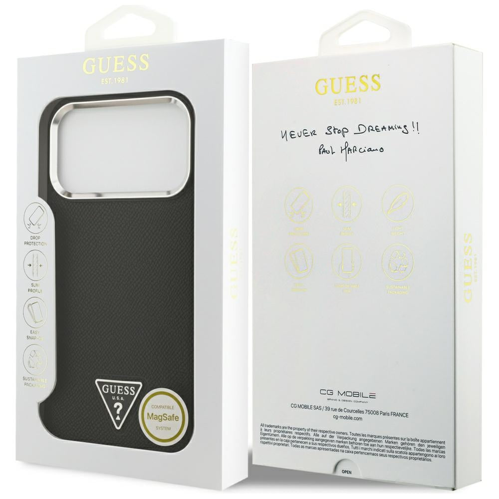 Guess Grained Triangle Logo MagSafe-hylster til iPhone 17 Pro - sort