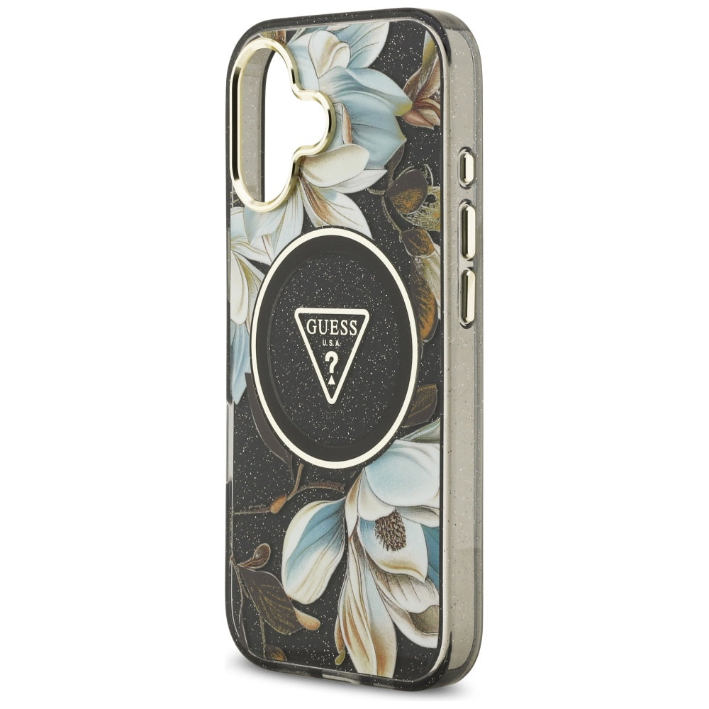 Guess IML Glitter Flowers Triangle MagSafe-hylster til iPhone 17 - sort