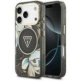 Guess IML Glitter Flowers Triangle MagSafe-hylster til iPhone 17 Pro - sort