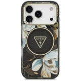 Guess IML Glitter Flowers Triangle MagSafe-hylster til iPhone 17 Pro - sort