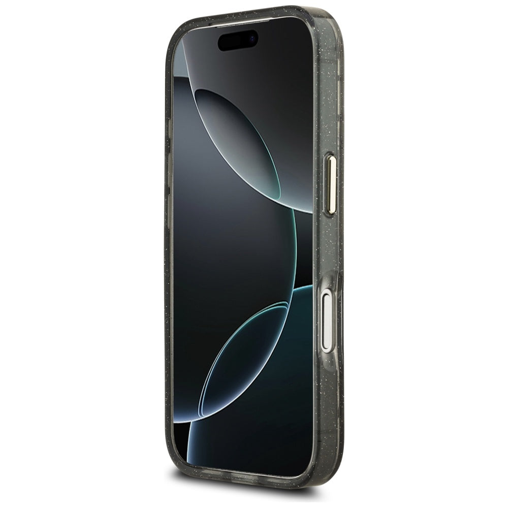 Guess IML Glitter Flowers Triangle MagSafe-hylster til iPhone 17 Pro - sort